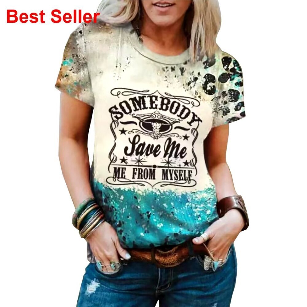 Vintage Steer Skull Graphic Tee Women's Casual T-Shirt Country Music